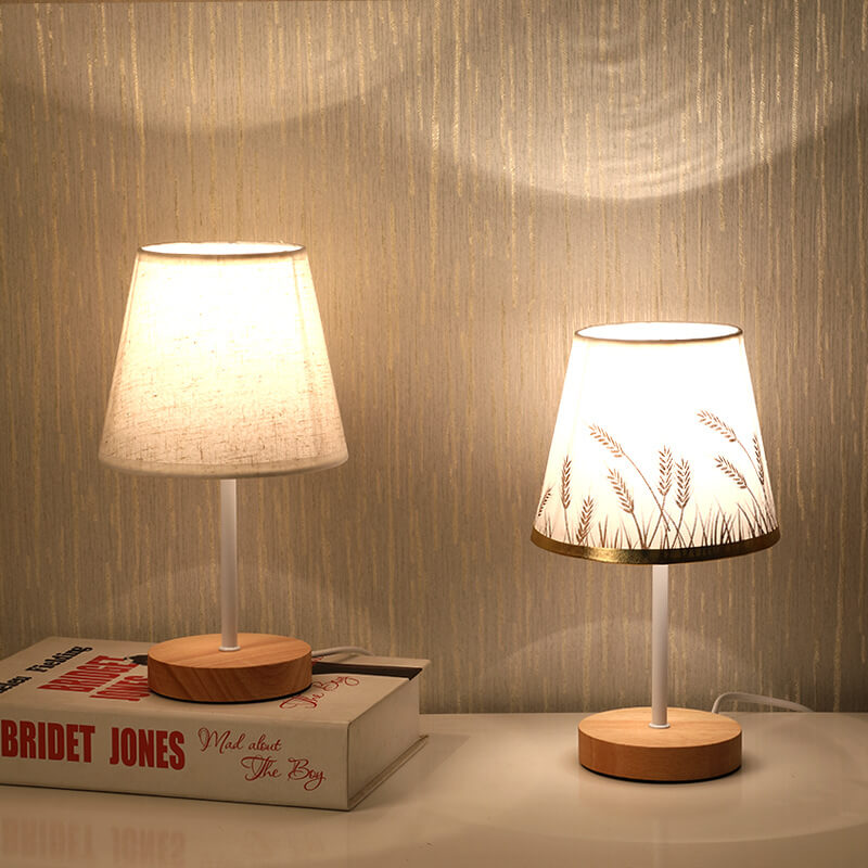 Wood Fabric Cone LED Table Lamp