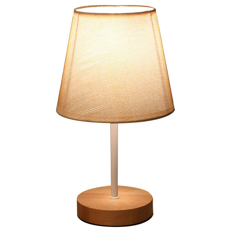 Wood Fabric Cone LED Table Lamp