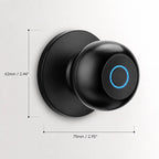 Black smart doorbell with a circular mounting plate, shown with dimension labels of 62mm height and 75mm width on a light gray background.