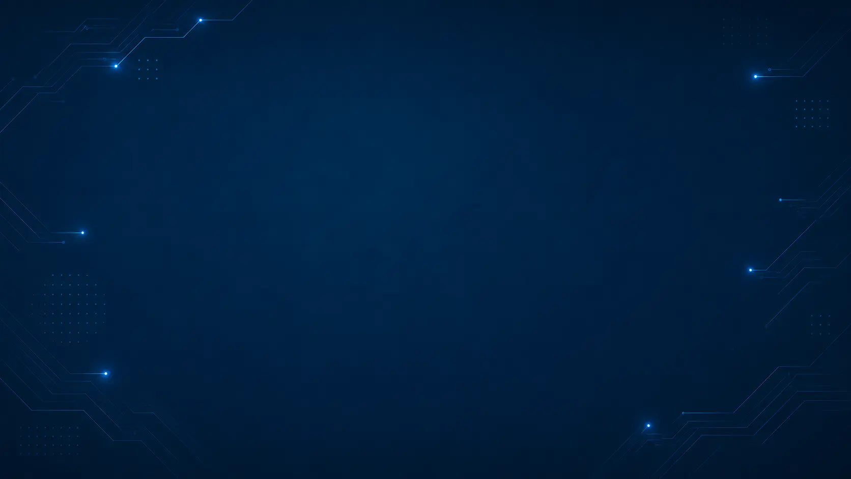 A dark blue digital background with subtle circuit board line details and small glowing blue light points around the edges.