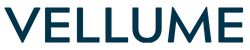 Logo of Vellume with a dark blue color on a transparent background