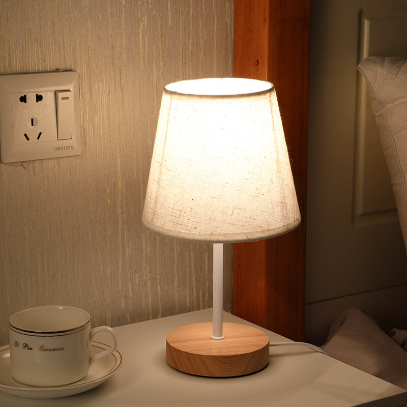 Wood Fabric Cone LED Table Lamp