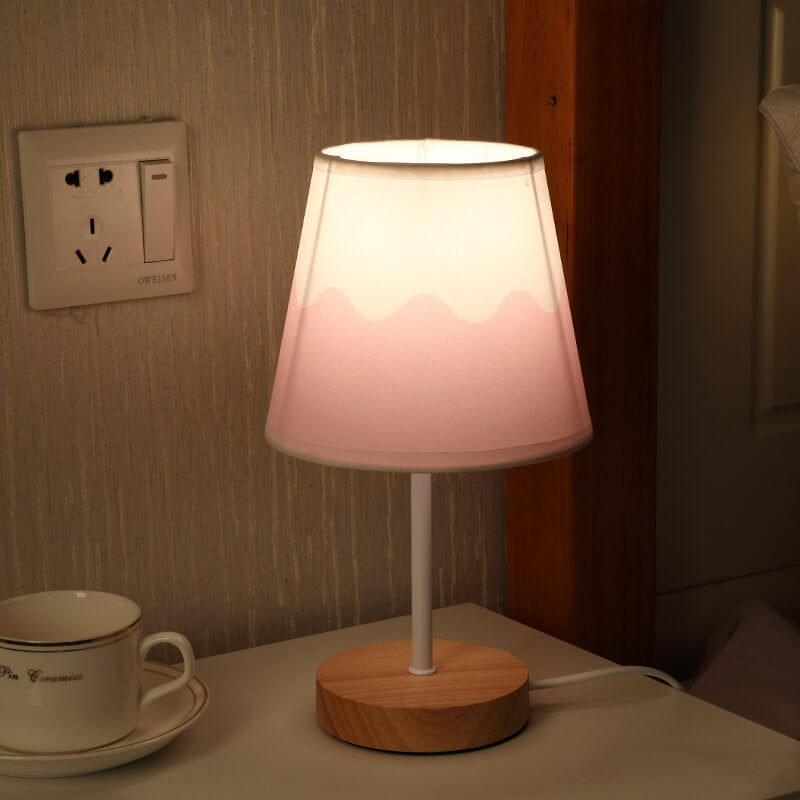 Wood Fabric Cone LED Table Lamp