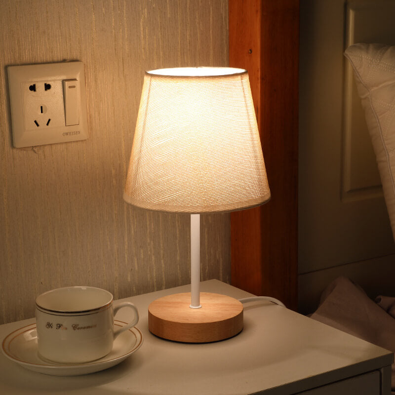 Wood Fabric Cone LED Table Lamp