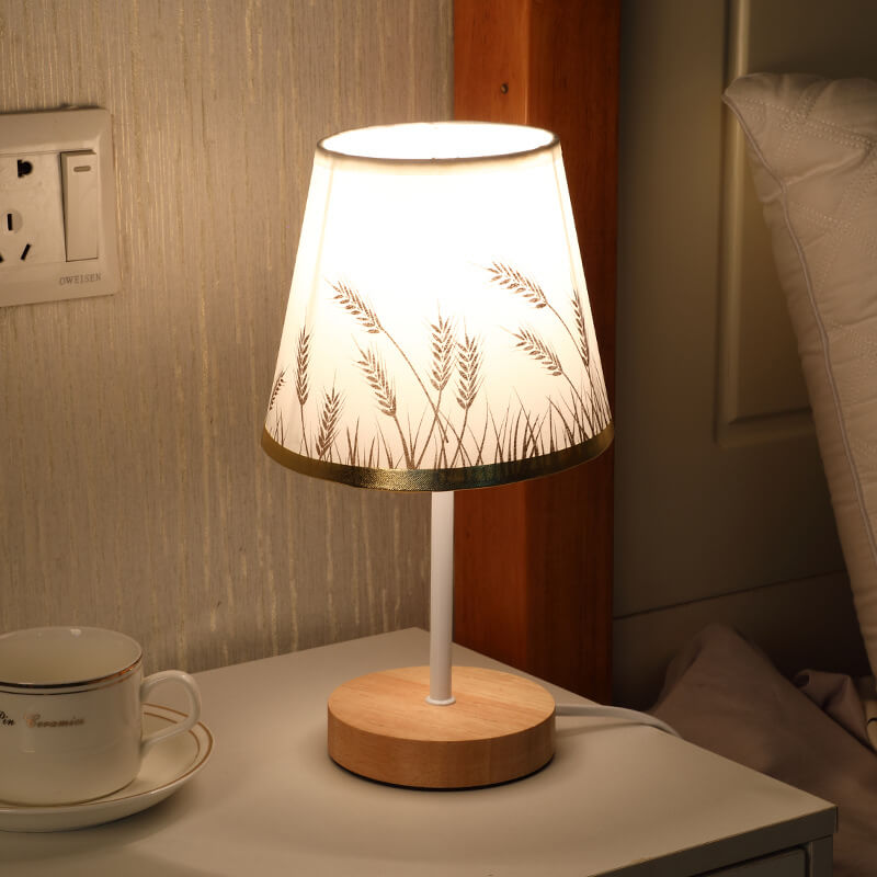 Wood Fabric Cone LED Table Lamp