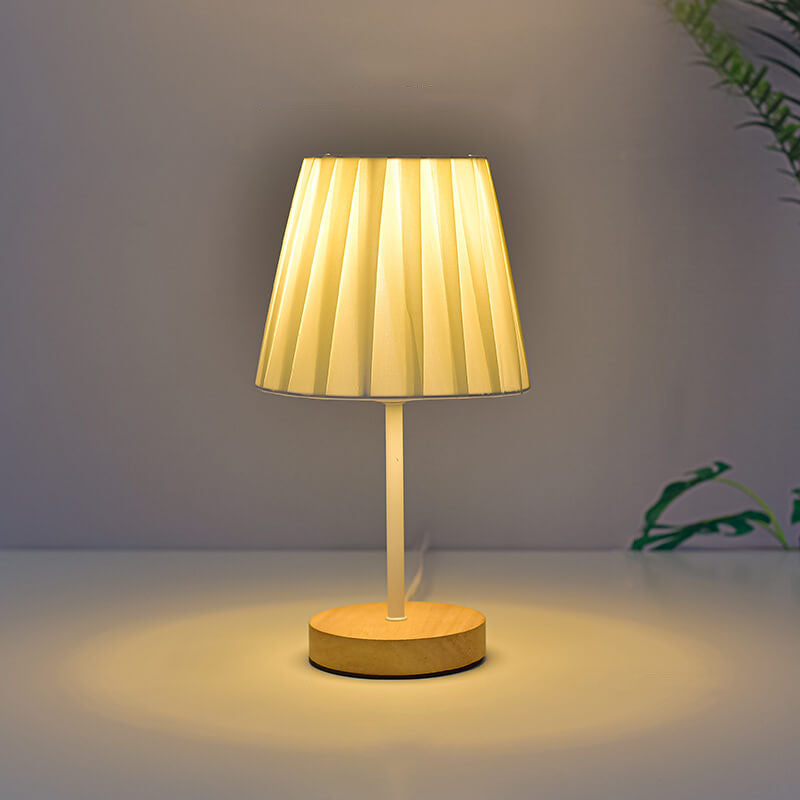 Wood Fabric Cone LED Table Lamp