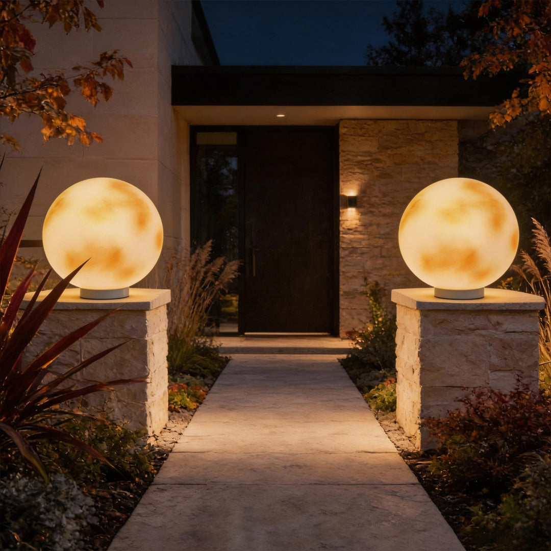 Moon Stone Pillar Light — Solar & Wired Outdoor Post Lamp