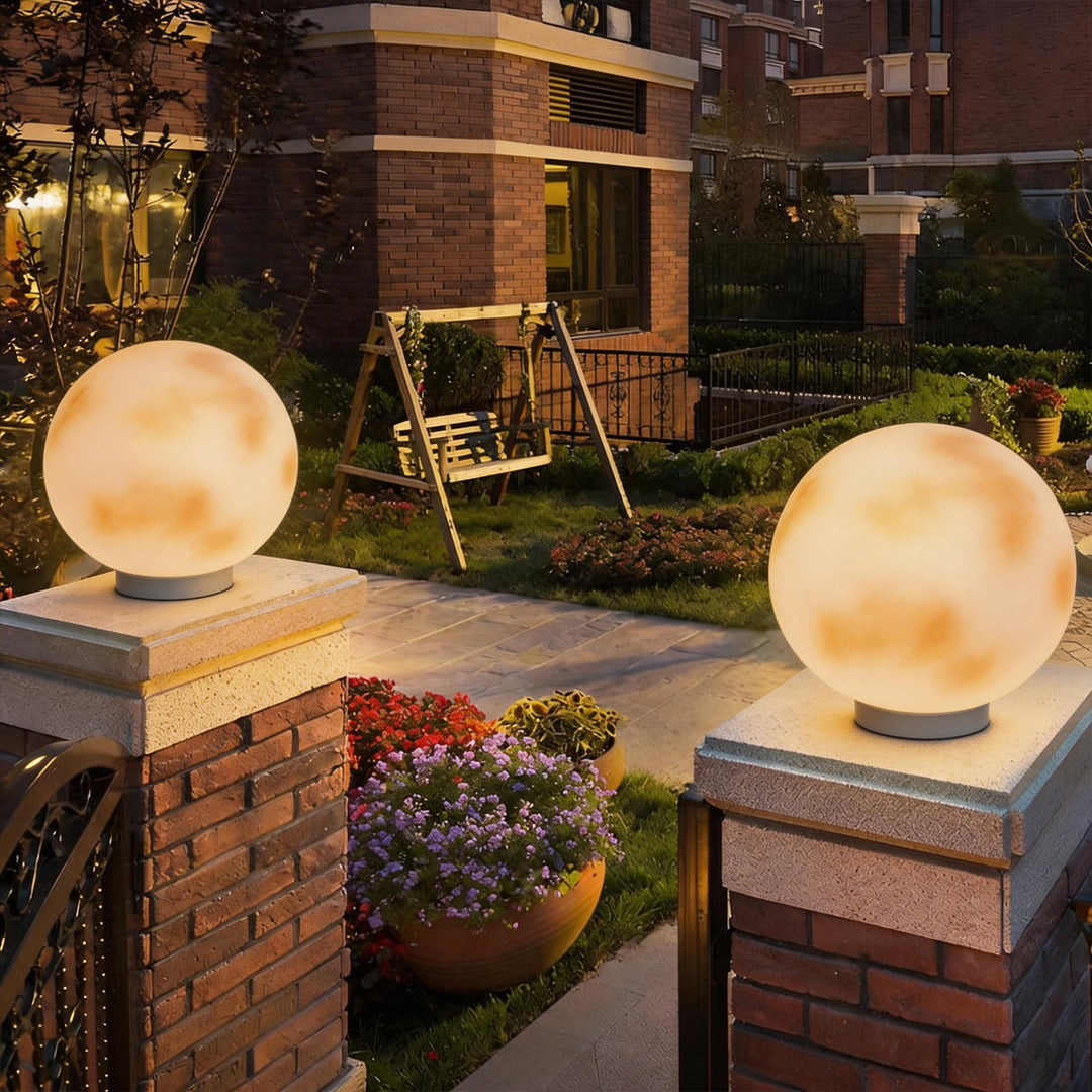 Moon Stone Pillar Light — Solar & Wired Outdoor Post Lamp